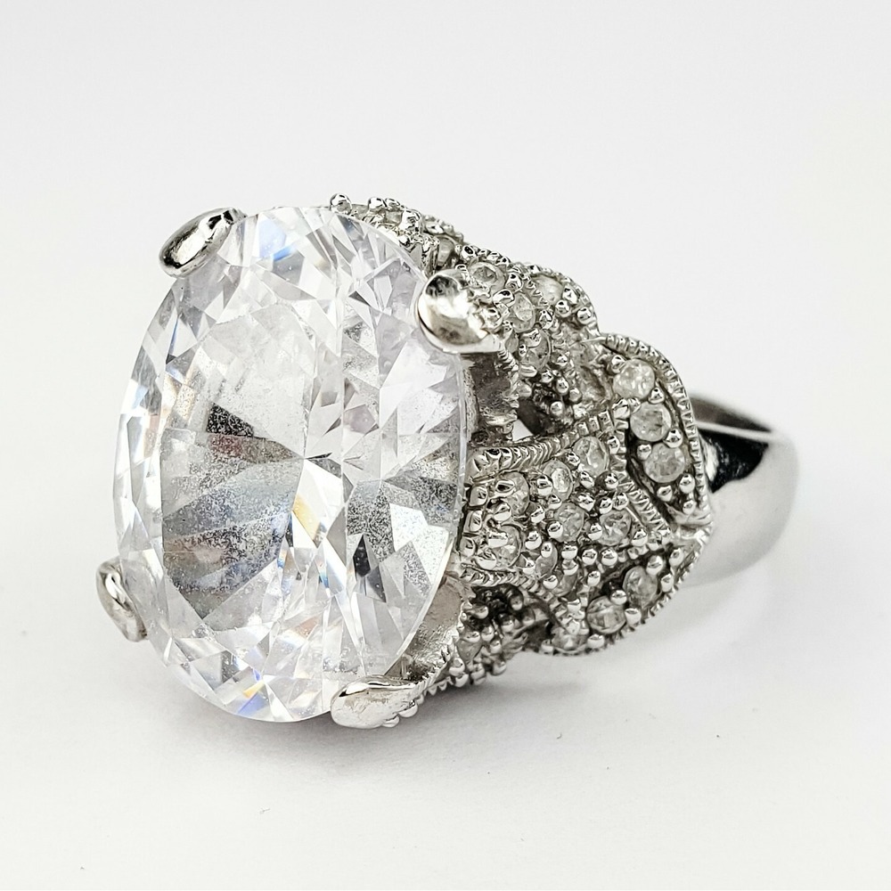 Vintage Ring ESPO Sterling Silver 925 Cubic Zirconia CZ Cocktail Size 9 Oval‎